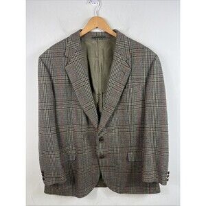 Donegal II Houndstooth Irish Wool Blazer 46R Leather Wrapped Buttons Houndstooth